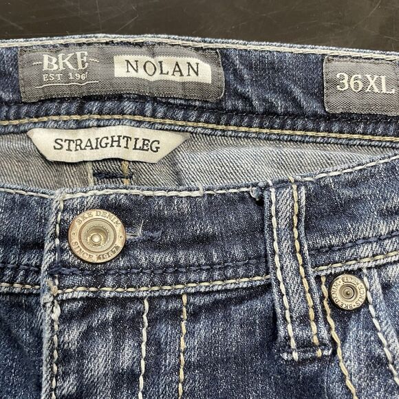 BKE Nolan Straight Leg Jeans Men’s Size 36 X Long Blue Faded Wash Stretch Denim - Picture 7 of 10